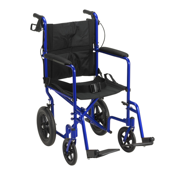 Drive Medical Lightweight Expedition Transport Wheelchair w/ Hand Brakes, Blue exp19ltbl